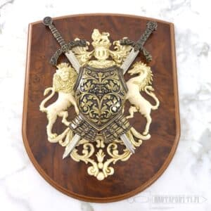 Leijona ja hevonen -haarniskavaakuna kahdella kirjeenavaajamiekalla